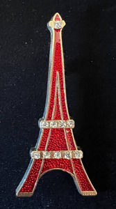 Vintage SAP Polyne Brooch Pin Red Enamel Eiffel Tower Made In Paris France HB5